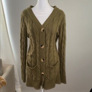 Olive Cable Knit Cardigan Sweater